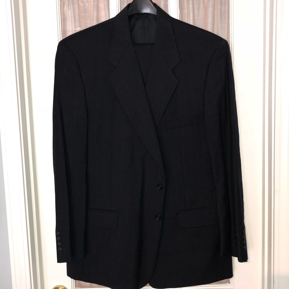 Black pin stripe suit jacket and matching pants